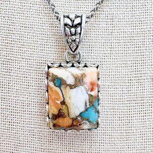 VTG Sterling Silver 925 Oyster Turquoise Pendant Necklace Size 16" Length